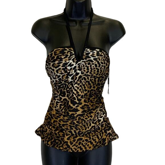 CALVIN KLEIN V-Wire Halter Tankini Top Size Small Jaguar Print Medium NWT $78 - Picture 5 of 5
